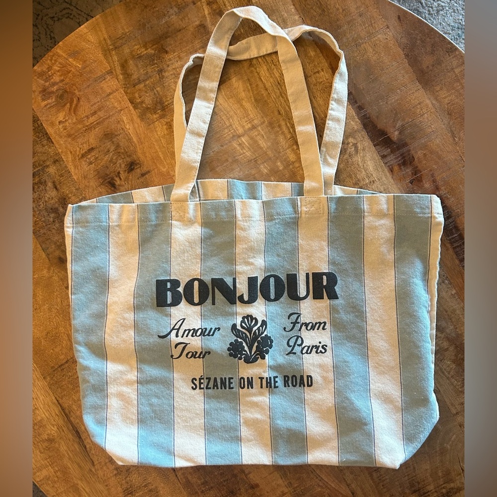 Sezane Bonjour Amour Tour Paris Tote bag Striped Blue Shopper Tote